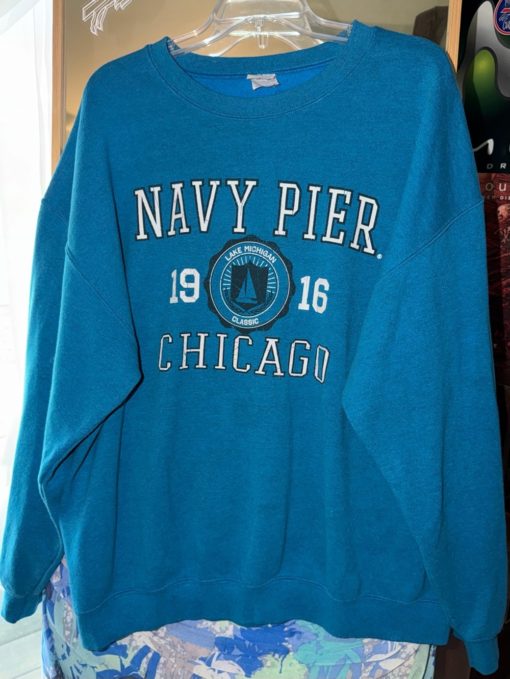 Gildan Teal Navy Pier Chicago Crewneck Sweatshirt